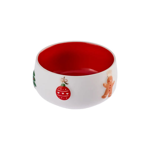 Karaca New Year Christmas New Generation Bone Snack Bowl, 11cm, White Red