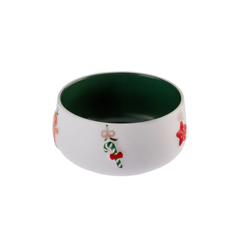 Karaca New Year Christmas Porcelain Snack Bowl, 11cm, White Green