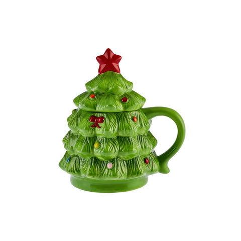 Karaca New Year Christmas Pine Tree Mug, 450ml, Green Red