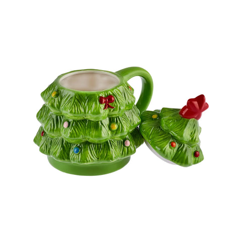 Karaca New Year Christmas Pine Tree Mug, 450ml, Green Red