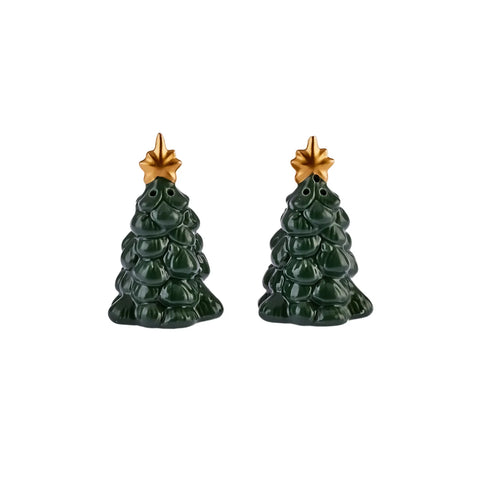 Karaca New Year Christmas Pine Tree Salt and Pepper Shaker, 70ml, Green Yellow