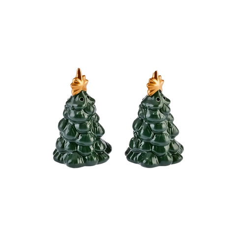 Karaca New Year Christmas Pine Tree Salt and Pepper Shaker, 70ml, Green Yellow