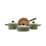 Karaca Swiss Crystal Nature Pro 7-Piece Non-Stick Cookware Set, Green Brown