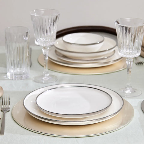 Karaca Eclipse 57-Piece Bone China Dinner Set for 12 People, White Platinum