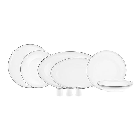 Karaca Eclipse 57-Piece Bone China Dinner Set for 12 People, White Platinum