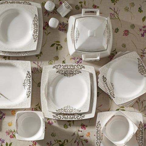 Karaca Nazende 60-Piece Fine Cream Dinner Set for 12 People, Multi