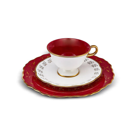 Karaca 100th Anniversary of the Turkish Republic Tulu 6-Piece Porcelain Tea Cup and Saucer Set with Side Plate for 2 People, 140ml, White Multi