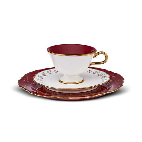 Karaca 100th Anniversary of the Turkish Republic Tulu 6-Piece Porcelain Tea Cup and Saucer Set with Side Plate for 2 People, 140ml, White Multi