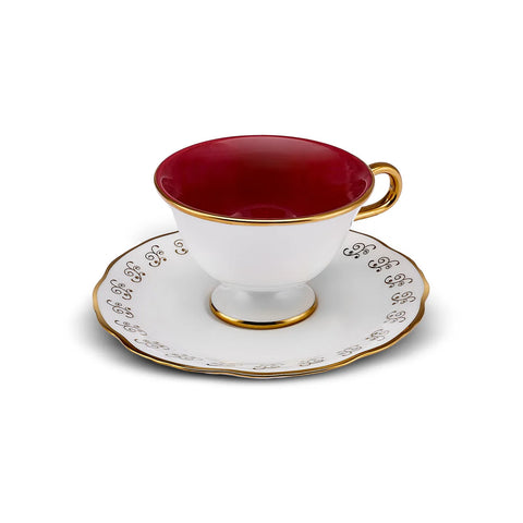 Karaca 100th Anniversary of the Turkish Republic Tulu 6-Piece Porcelain Tea Cup and Saucer Set with Side Plate for 2 People, 140ml, White Multi