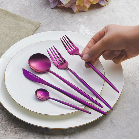 Karaca Orion 30-Piece Stainless Steel Cutlery Set for 6 People, Purple