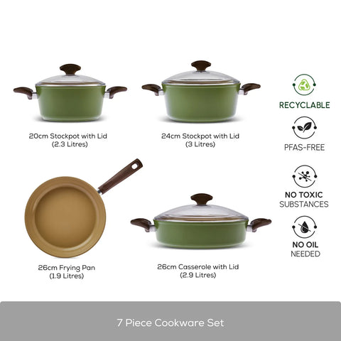 Karaca Swiss Crystal Nature Pro 7-Piece Non-Stick Cookware Set, Green Brown