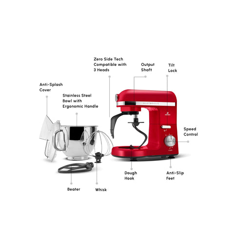 Karaca Mastermaid Chef Pro Zero Side Tech Stand Mixer, 5L, 1750W, Imperial Red