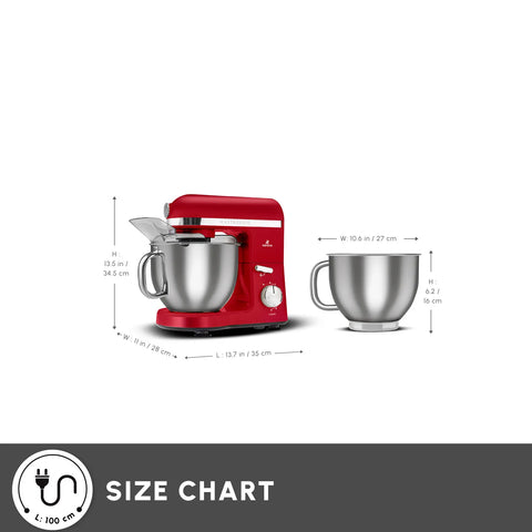 Karaca Mastermaid Chef Pro Zero Side Tech Stand Mixer, 5L, 1750W, Imperial Red