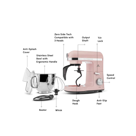 Karaca Mastermaid Chef Pro Zero Side Tech Stand Mixer, 5L, 1750W, Rose Gold