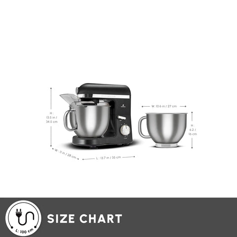 Karaca Mastermaid Chef Pro Zero Side Tech Stand Mixer, 5L, 1750W, Shiny Black