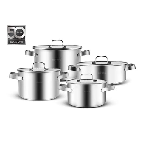 Karaca Noa PowerSteel 8-Piece 316+ Stainless Steel Induction Cookware Set, Silver