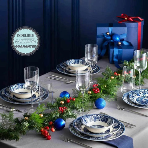 Karaca New Blue Odyssey 24-Piece Stoneware Dinner Set for 6 People, Blue White