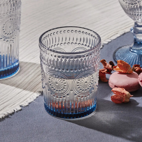 Karaca Sunflower Glass Tumbler Glass, 250ml, Transparent Blue