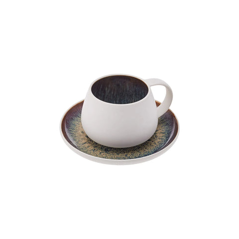 Karaca New Galactic 4-Piece StonewareTea Cup and Saucer Set for 2 People, 150ml, White