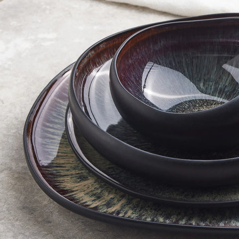 Karaca Galactic Reactive Glaze Pasta Bowl, 21cmx20.5cm,5.5cm, Black Multi