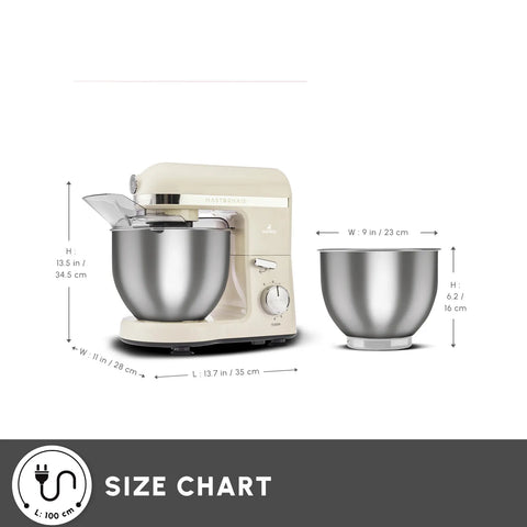 Karaca Mastermaid Chef Pro Zero Side Tech Stand Mixer, 5L, 1500W, Soft Cream