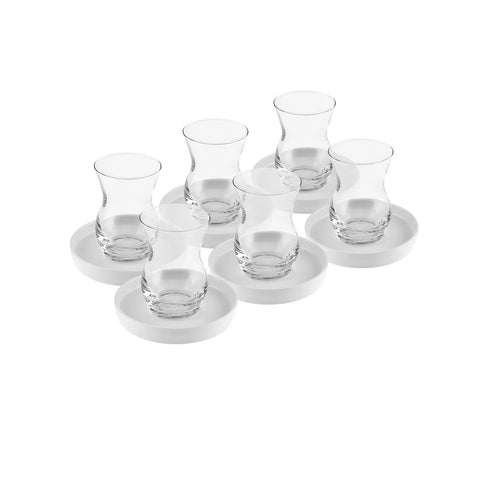 Karaca X Sarıyer Design 12 Piece Glass Turkish Tea Set for 6 People, 130ml, White