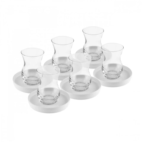 Karaca X Sarıyer Design 12 Piece Glass Turkish Tea Set for 6 People, 130ml, White