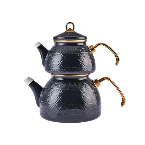 Karaca Kristal Enamel Induction Teapot Set, Anthracite Gold