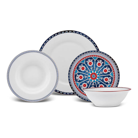 Karaca Ancient 24-Piece New Generation Bone China Dinner Set for 6 People, White Multi