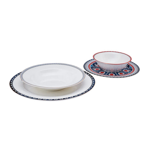 Karaca Ancient 24-Piece New Generation Bone China Dinner Set for 6 People, White Multi