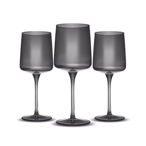 Karaca 3 Piece Glass Wine Glass Set, 320ml, Anthracite