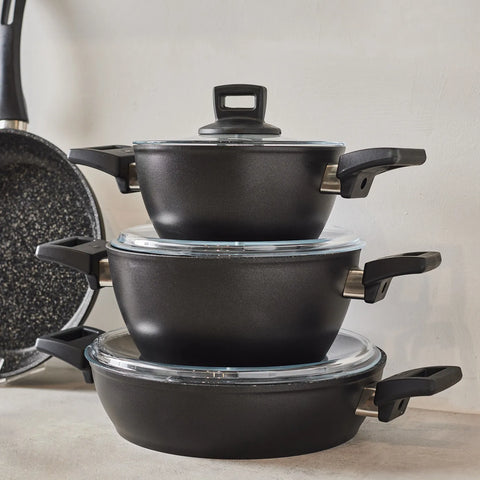 Karaca Biogranite Power 8-Piece Non-Stick Cookware Set, Black