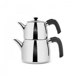 Karaca New Galya Stainless Steel Induction Teapot Set, Silver Black