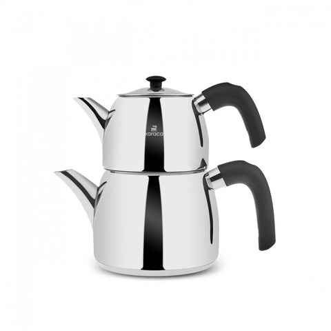 Karaca New Galya Stainless Steel Induction Teapot Set, Silver Black