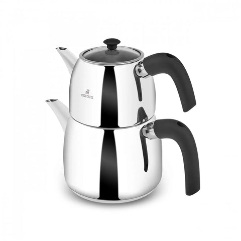 Karaca New Galya Stainless Steel Induction Teapot Set, Silver Black