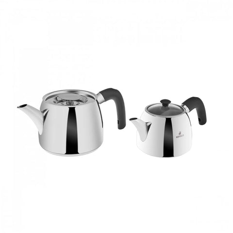 Karaca New Galya Stainless Steel Induction Teapot Set, Silver Black