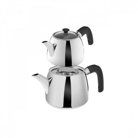 Karaca New Galya Stainless Steel Induction Teapot Set, Silver Black