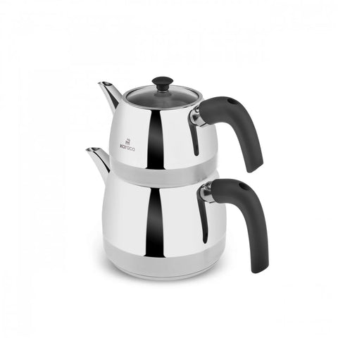 Karaca New Galya Satin Stainless Steel Induction Teapot Set, Silver Black