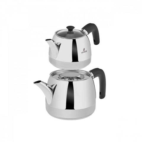 Karaca New Galya Satin Stainless Steel Induction Teapot Set, Silver Black