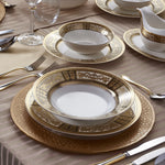 Weimar Friederike Of Hesse-Darmstadt 63-Piece Fine Bone China Dinner Set for 12 People, White Gold