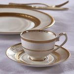 Weimar Claudia Of Bohemia 12 Piece Fine Bone Coffee Cup and Saucer Set for 6 People, 90ml, White Gold