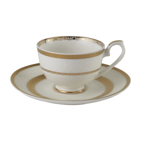 Weimar Claudia Of Bohemia 12 Piece Fine Bone Coffee Cup and Saucer Set for 6 People, 90ml, White Gold