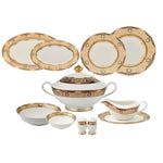 Weimar Hilda Of Nassau 63-Piece Fine Bone China Dinner Set for 12 People, White Gold