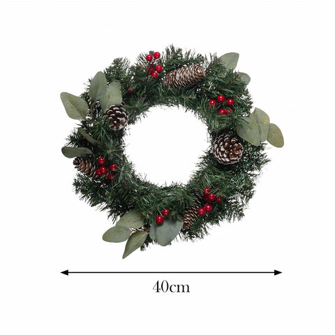 Karaca New Year Christmas Pine Wreath, 40cm, Green Multi