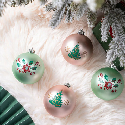 Karaca New Year Christmas Pretty Tree Bauble Set, 4 Piece, 8cm, Multi