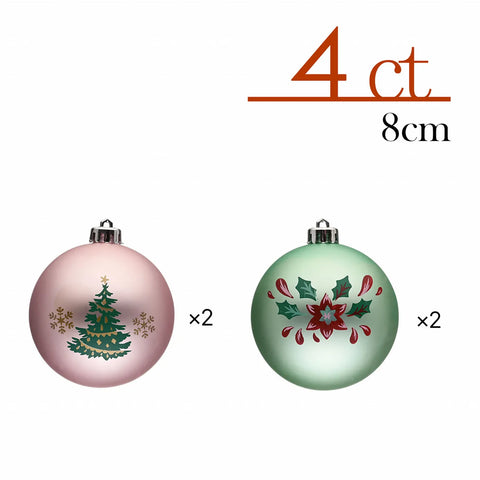 Karaca New Year Christmas Pretty Tree Bauble Set, 4 Piece, 8cm, Multi