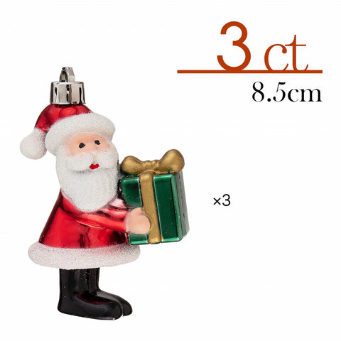 Karaca New Year Christmas Santa with Gift Tree Decoration Set, 3 Piece, 8.5cm, Red Multi