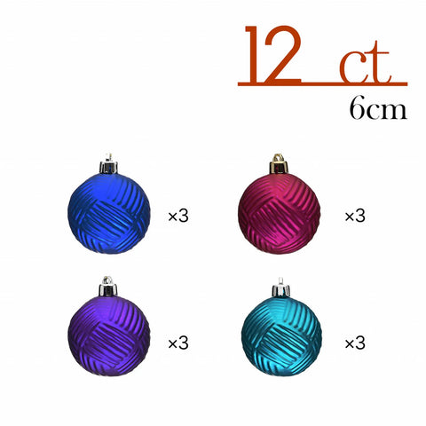 Karaca New Year Christmas Colourful Tree Bauble Set, 12 Piece, 6cm, Multi