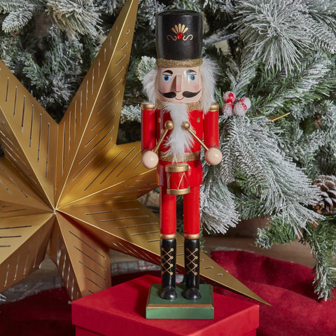 Karaca New Year Christmas Nutcracker with Drums Figure, 38cm, Red Multi