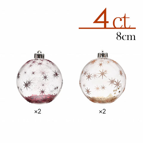 Karaca New Year Christmas Glitter Tree Bauble Set, 4 Piece, 8cm, Multi